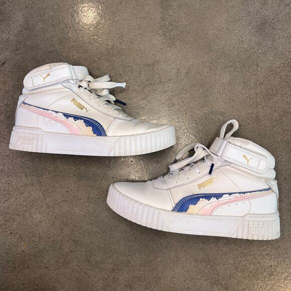 PUMA Carina 2.0 Mid High top white sneakers Youth Girls size 4 shoes - Picture 3 of 9